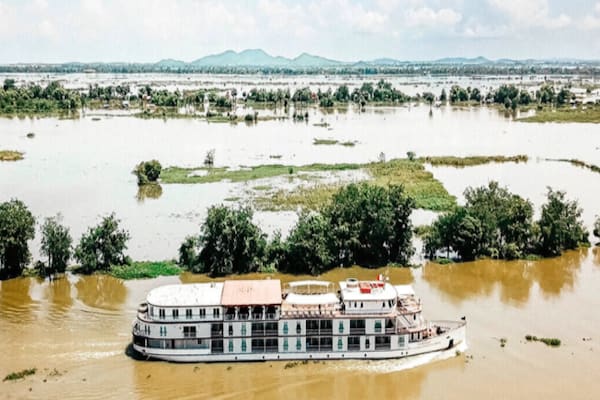 Jahan's Serenity Cruise Upstream Day Five - Boat on Tonle Sap Lake Drone View