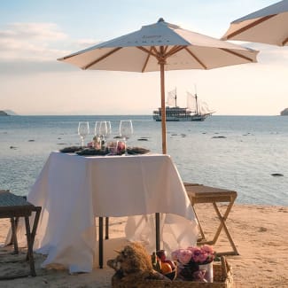 Table set for dinner at the beach