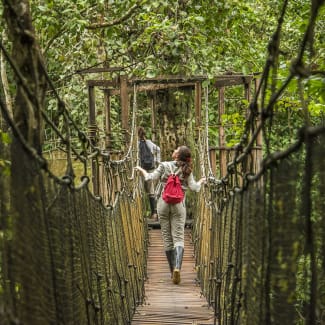 A woman on the jungle canopy walkway